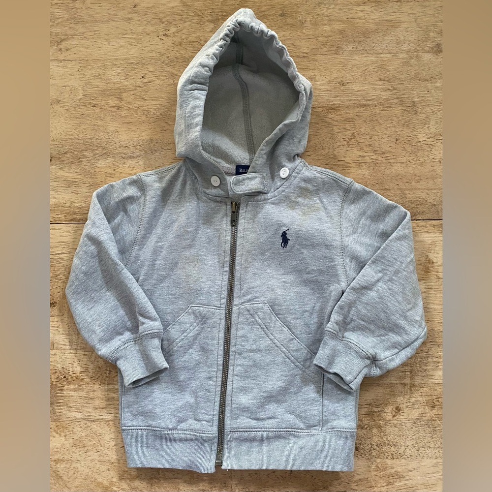 Vintage Polo Ralph Lauren Toddler Sz 2T Gray Hooded Zip Up Jacket